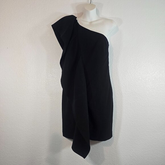 Calvin Klein One Shoulder Mini Dress LBD Women XS Black Ruffle Cocktail Party - Picture 1 of 8